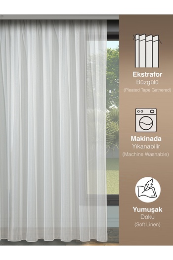 Perle Silvery Eco Bamboo Tulle Curtain |   Sparkling |   No Ironing Required |   Extrafoam Drawstring | Most Preferred