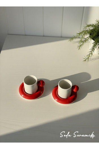 seda seramik Handmade 9 Color Dragee Series 4-Piece Coffee Cup Set for 2 People