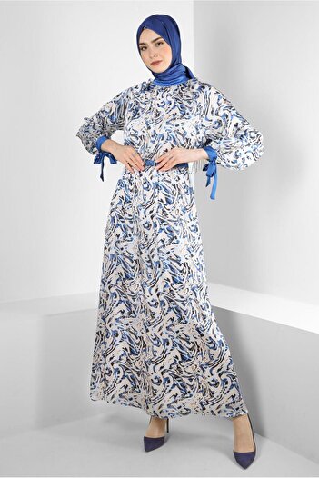 Alvina PATTERNED CUFFS TIE-UP BELT DRESS 43747
