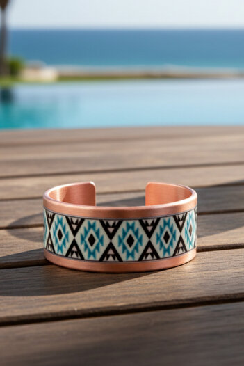 OSMANLI GÜMÜŞ Women's Copper Bracelet Ring Set - Eyes Model Special Edition Metal Box and Quartz Stone