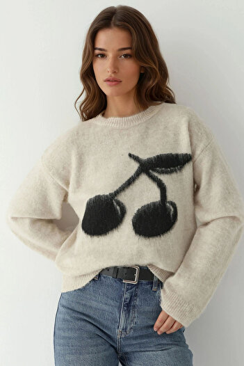 Hiccup Pulover din tricot cu model de cireșe, cu potrivire relaxată