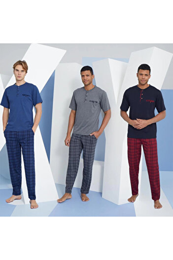 KLY Erkek Kısa Kollu Midi Yaka Yazlık Pijama Takımı 2118
