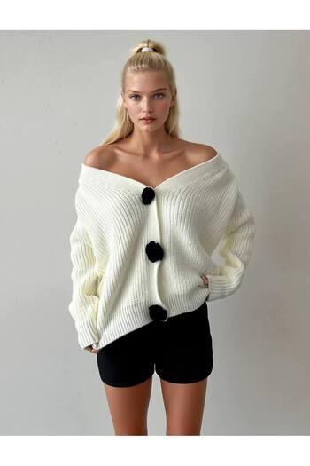 OYERGA MODA Detail tlačítka Oversize Cardigan