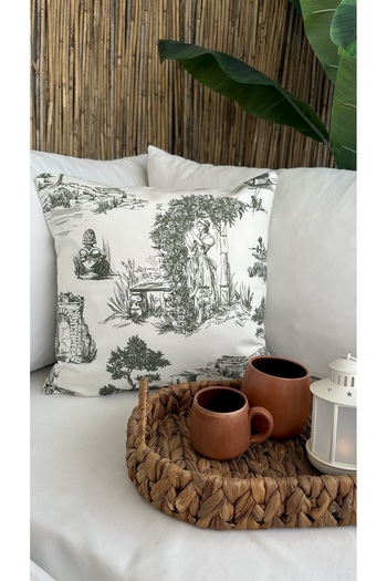Decamor home Vintage Patterned Ecru Green Throw Pillow Cover 1 Piece