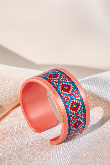 OSMANLI GÜMÜŞ Women's Copper Bracelet Ring Set - Dolores Model Special Edition Metal Box and Quartz Stone