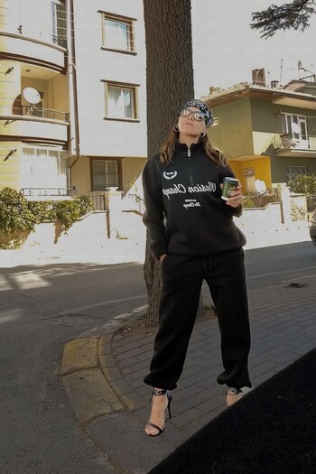 The Champ Clothing Unisex Oversize Winter Fleece Σετ Φούτερ Μαύρο – Άνετη εφαρμογή, ελαστική μέση και πόδια, μισό φερμουάρ