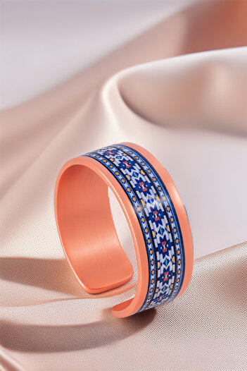 OSMANLI GÜMÜŞ Women's Copper Bracelet Ring Set - Sabina Model Special Edition Metal Box and Quartz Stone