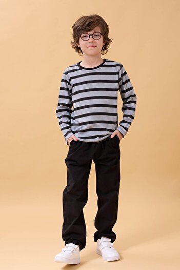 Perendi Boys' Cotton Gabardine Jogger Pants Black