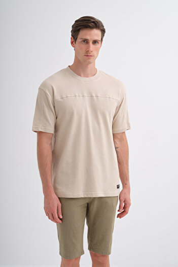 Cazador Ανδρικό μπλουζάκι Crew Neck Beige 4125