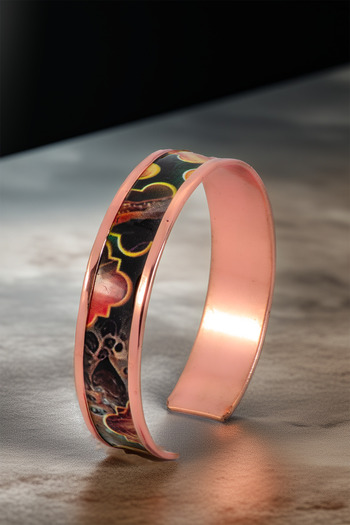 OSMANLI GÜMÜŞ Women's Copper Bracelet Ring Set - Ester Model Special Edition Metal Box and Quartz Stone