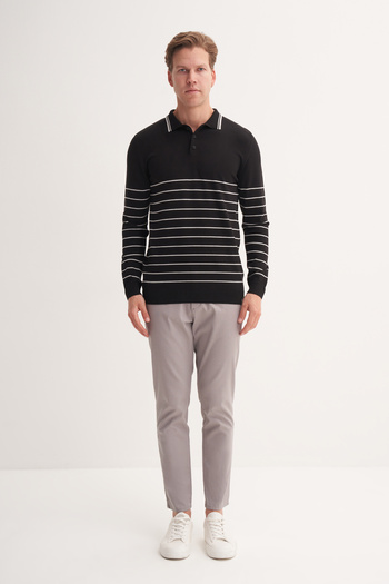 Cazador Slim Fit Viscose Textured Basic Stripe Detailed Polo Neck Sweater