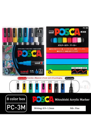 Choice PC-3M 8Basic Colors Japan Uni POSCA Marker Pen Set Acrylic Graffiti Drawing Permanent Waterproof Chi