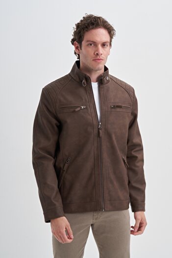 Cazador Slim Fit Vintage PU Δερμάτινο Παλτό Μικτής Κατασκευής