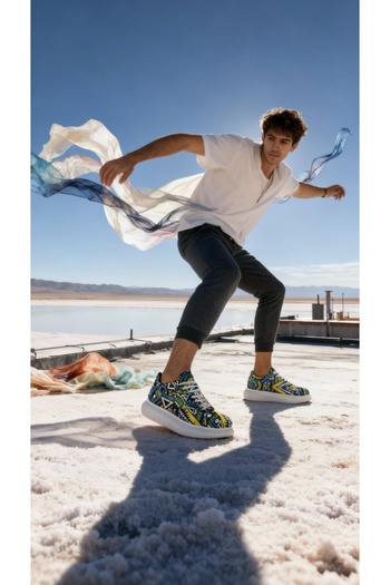 Knack High Sole Colorful Printed Casual Shoes 046 Yellow (White Sole)
