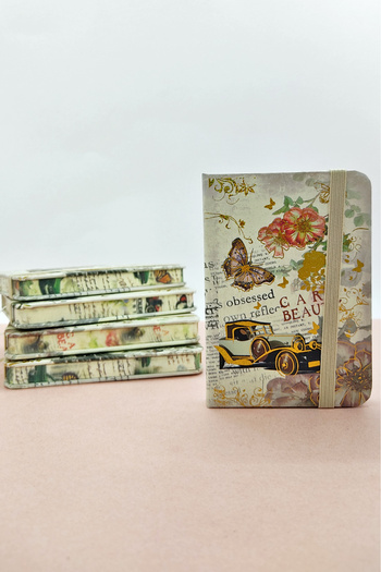 Limmy A7 Nostalgic Retro Butterfly Notepad - Elastic Pocket, Cream