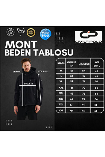 CIVILTIPOLO Yeşil %100 Su Ve Rüzgar Geçirmez Içi Kürklü Fermuarlı Iç Cepli Gore-tex Softshell Erkek Mont