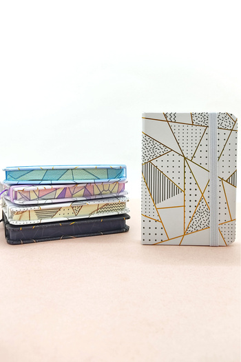 Limmy White Geometric Patterned A7 Notebook - Elastic Pocket