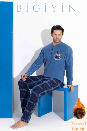 bigiyin Set de pijamale din lână pentru bărbați Costum de pijama pentru bărbați de iarnă Seturi din lână pentru bărbați