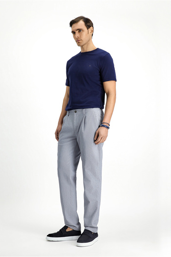 Kiğılı Regular Fit Elastic Waist Drawstring Striped Seersucker Pleated Classic Fabric Trousers