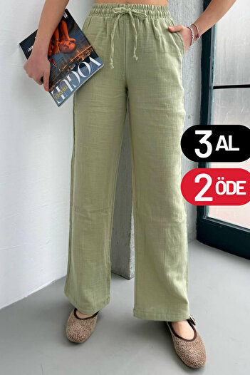 Balenbi Women's Lightweight Transparent Elastic Waist Palazzo Muslin Pants 1096