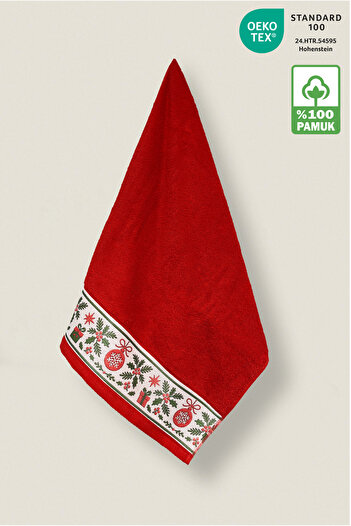 Ellaline Christmas Towel 100% Cotton Christmas Concept Hand, Face and Kitchen Towel Red 50X90Cm 1 Piece