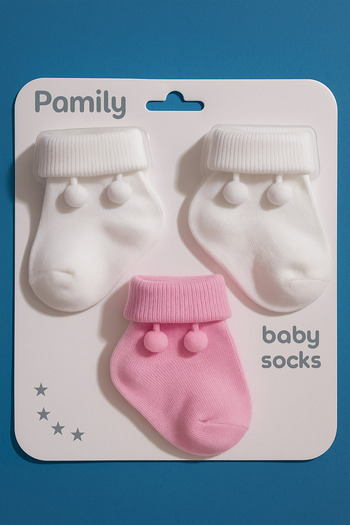 Akface 3 Pairs of Pompom Gift Baby Girl Socks 0-6 Months