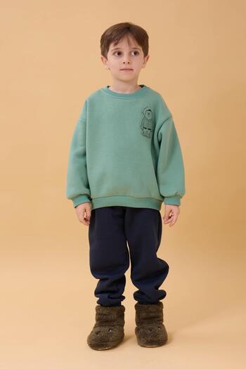 Perendi Erkek Çocuk Bisiklet Yaka Ayı Baskılı Sweatshirt Çağla