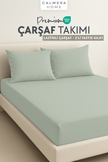 Calmera 100% Cotton Combed Elastic Fitted Sheet Set + 2 Pillowcases |   Double/King - Green