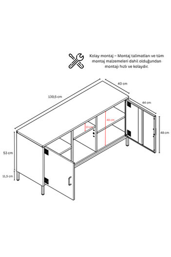 Furni24 Pera Tv Ünitesi, Tv Dolabı,2 Kapaklı, Açık Raflı 130,50 x 40 x 64,50 cm