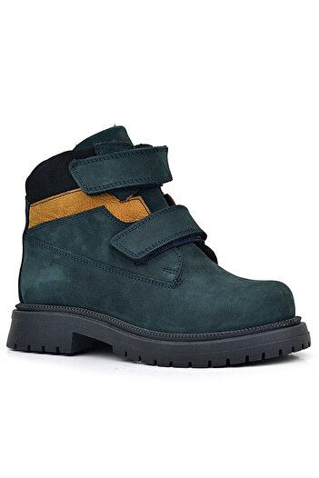 Rakerplus Genuine Leather Dark Green Tan Velcro Winter Children's Boots