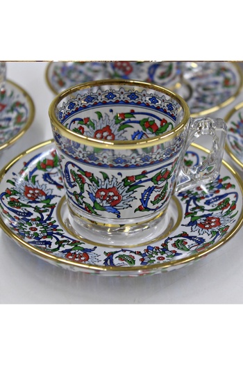 SAMSA Original Gilded Chinese Patterned Classic Turkish Coffee Glass Cup Set