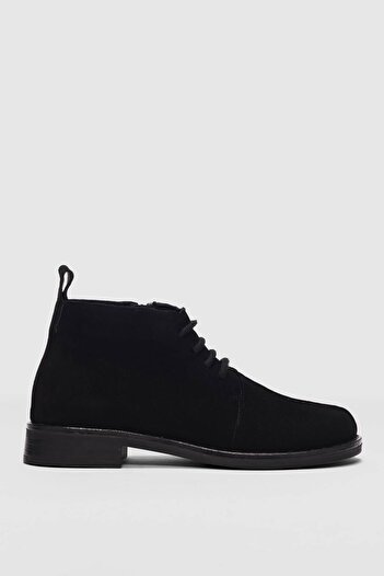 selinshoes Lazen Genuine Leather Lace-Up Detailed Short Women's Boots - Black Suede