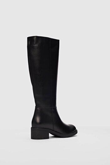 selinshoes Fency Oval Toe Thick Heel Women's Boots-Black