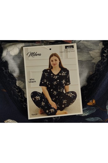 Mihra Yasemin Desenli Büyük Beden Kadın Pijama Takımı