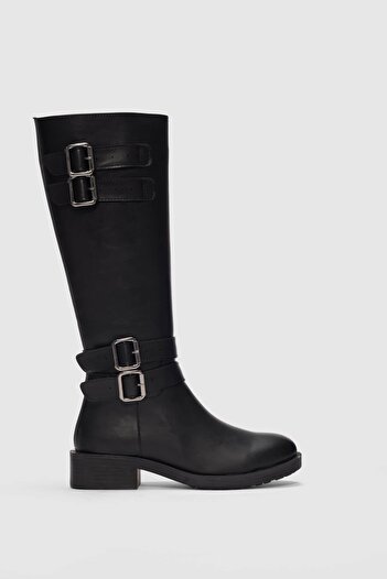 selinshoes Benny Women's Boots with Double Buckle Detail - Black