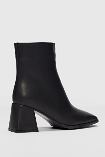 selinshoes Aris Front Line Detailed Blunt Toe Women's Boots-Black