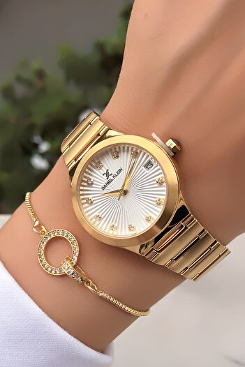 Daniel Klein Original Women's Wristwatch Gold Color Steel Band Bracelet Gift