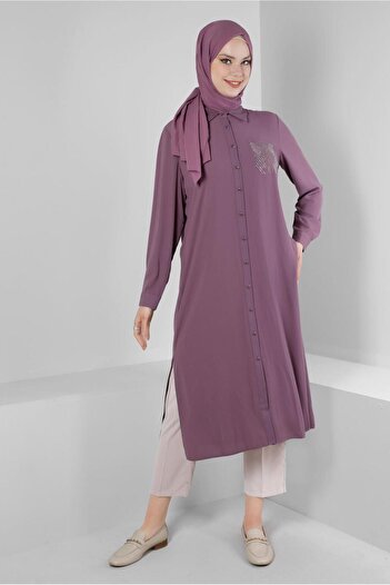 Alvina STONE PRINTED BUTTONED LONG TUNIC 43522
