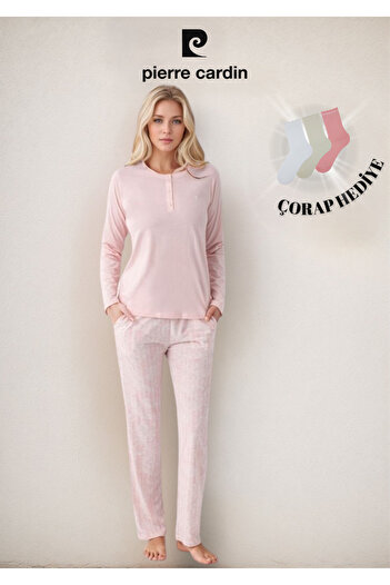 Pierre Cardin Kadın Giyim Modal & Pamuk Düğme Detaylı Uzun Kol 2'li Pijama Takımı OL.PC.9086.001