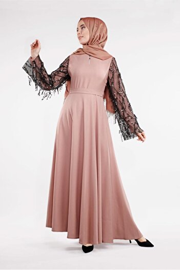 Alvina Pulled Sleeves Brooched Dress 4501
