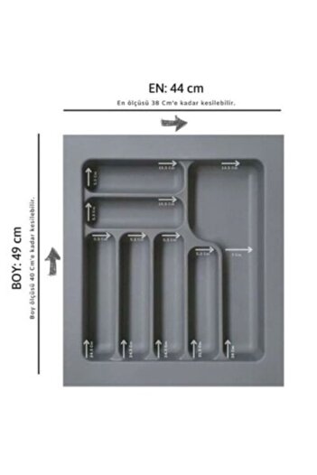 STARAX S-2285-g Çekmece Içi Plastik Kaşıklık Gri En:44-37,5 D:49-40 Cm Arası 7 Göz