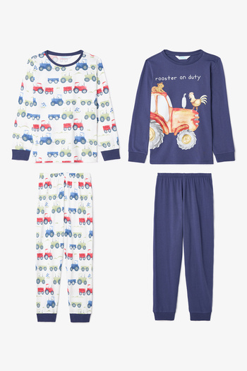 Penti Jungen-Pyjama-Set aus Baumwolle mit Tracs-Auto-Muster, langärmelig, 2-teilig
