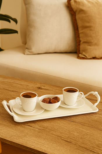 VENON Presentation Coffee Tea Serving Metal Tray Alara 290X185 with Handles White 0052882