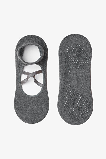 Penti Anthracite Non-Slip Sole Cross Banded Towel Sole Ballerina Socks