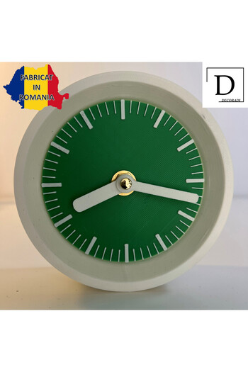 OEM Desk clock, silent, 11 cm, green/white, 3D printed from PLA (Bioplastic) (1027)