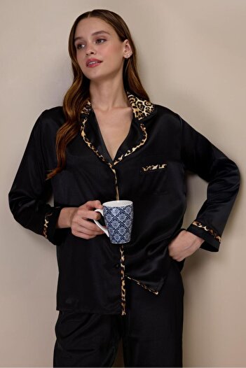 AYYILDIZ 3966 Black Satin Pajama Set