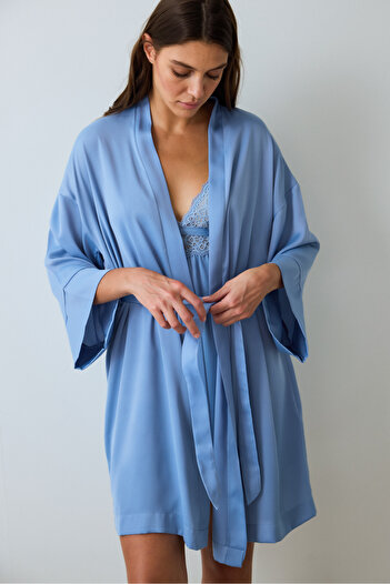 Penti Blue Luna Belted Satin Dressing Gown