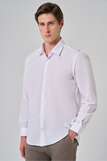 Morven Men's White Basic Regular Fit Hard Collar Shirt