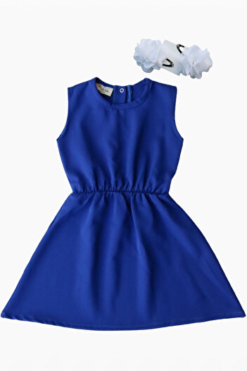 Parla Kids 0023 - Kız Çocuk Double Kumaş Saks Mavi Elbise