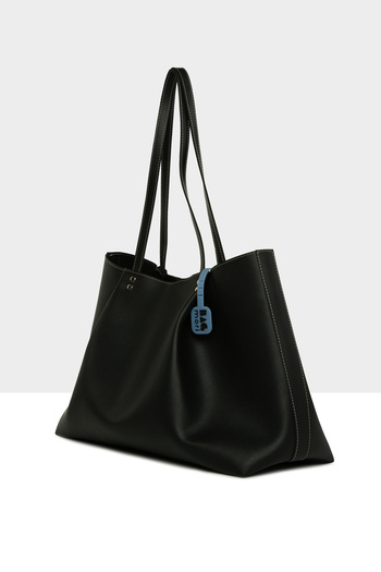 Bagmori Black Women's Contrast Stitched Pleated Maxi Size Bag M000008649